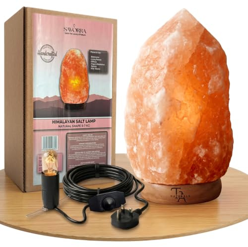SAVORRA Himalayan Pink Salt Lamp 5-7KG 100% Natural Night Light Dimmer Switch | Organic Hand Carved Bedside Table Lamp, Living Room Cozy Decor, Meditation, Yoga, Stress Relief & Healing Wellness Gifts