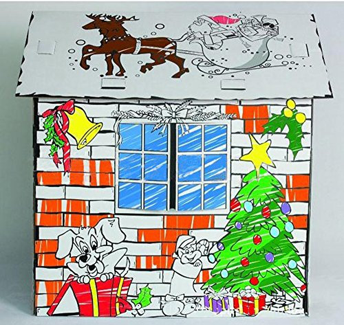 Littlefun Kinder Faltbare Karton Spielhaus Kit Kind Premium-Papier Spielhaus BAU Marker enthalten (Weihnachten Hütte)