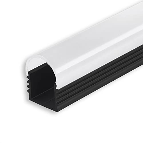 INNOVATE 2M Aluminium Profil - Alu Profil Schiene Leiste LED Streifen - U-Profile für LED Stripes LED Streifen (Alu U-Profil bis max. 12mm Breite schwarz - runde milchige Abdeckung)
