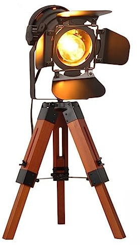 Decoluce Industrial Tripod Table Lamp, Vintage Style with Wooden Stand, Black Antique Style for Home Decor, Searching Floor Lamp, Mini Tripod, Without