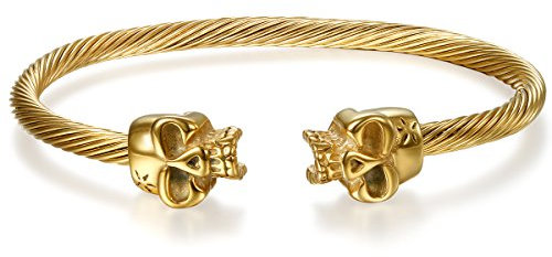 OIDEA Bracelet Unisex Charme Tête de Mort Crâne Câble Réglable Acier Inoxydable Couleur Or 4MM Cadeau pour Anniversaire Noël Valentin