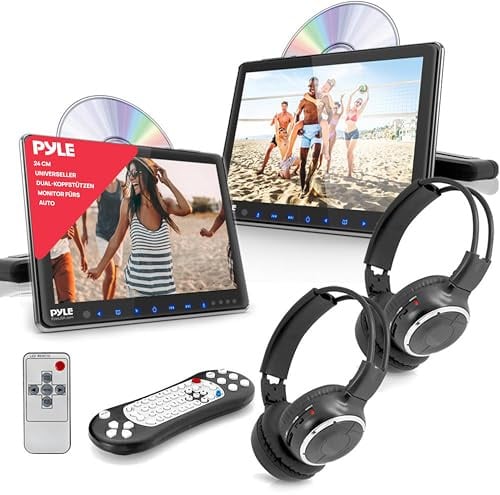 Pyle Schermo per Auto per Poggiatesta Auto 23,9 cm con Cuffie Wireless, Lettore Multimediale CD/DVD, HDMI, Schermo LCD Widescreen, Sistema Intrattenimento Audio/Video e Staffa di Montaggio