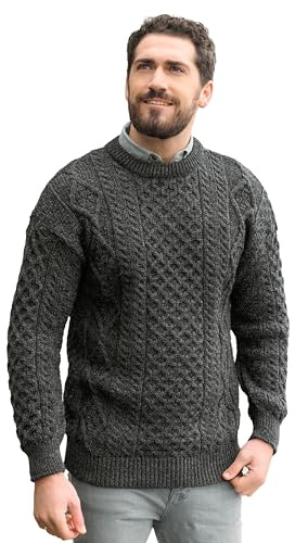 Aran Crafts Classic Suéter pulóver, Gris Oscuro, S para Hombre