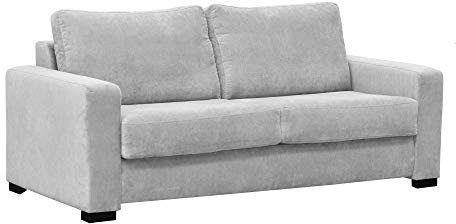Sofa Bed 3 Seater Paris Grey Cream Velour Fabric (Light Grey)