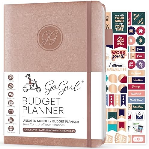 GoGirl Budget Planer - Monatliches Budgetbuch für Finanzplaner. Expense Tracker Notebook Journal zur Kontrolle Ihres Geldes. Undatiert, dauert 1 Jahr, A5-Größe (14.5x21cm) - Roségold