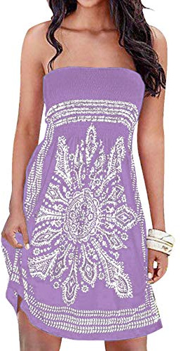 Robe d'été pour femme, au motif de fleur, multicolore, style bohème, décontractée, mini robe de plage, lilas, M