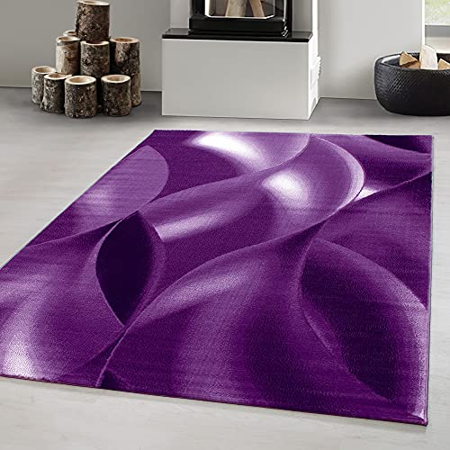 Carpetsale24 Teppich Wohnzimmer Abstrakten Wellen Mustern Lila Meliert 120 x 170 cm - Kurzflor Teppich Schlafzimmer Pflegeleicht und Extra Weich - Teppich für Küche Esszimmer Kinderzimmer Rechteckig