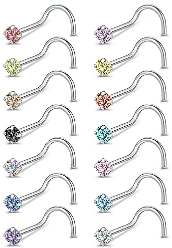 ZeSen Jewelry 6-14 Pièces 20 Gauge Anneau de Nez en Forme L, CZ Os Piercing Nez, Acier Inoxydable Vis de Nez Piercing Bijoux