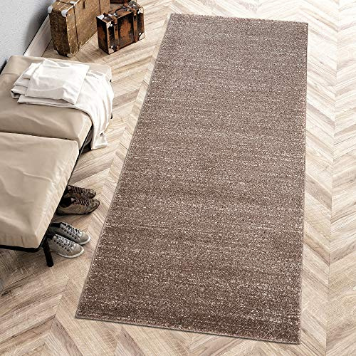 Carpeto Rugs Teppich Läufer Flur - Modern Teppichläufer - Kurzflor, Weich - Flurläufer für Wohnzimmer, Schlafzimmer - Teppiche - Meterware - Braun - 100 x 450 cm