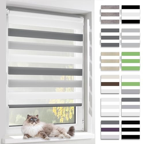 BelleMax Doppelrollo Klemmfix ohne Bohren & mit Bohren, 75x120cm(BxH), Weiß Grau Anthrazit, Duo Rollo, Sonnenschutz lichtdurchlässig Blickdicht, Klemmrollo Fensterrollo, Rollos für Fenster und Tür