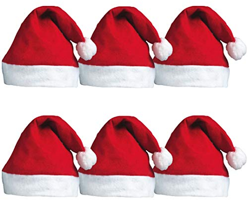 REDSTAR FANCY DRESS Pack of 6 Red Santa Hats with Bobble - Father Christmas Festive Headwear, Non-Woven Felt Hats - Office Family Xmas Parties