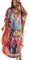 Lazz1on Damen Kaftan Strandkleid Pareo Blumendruck Kimono Maxi Langes Kleid Tunika Ethnischer Maxikleid Bikini Coverups