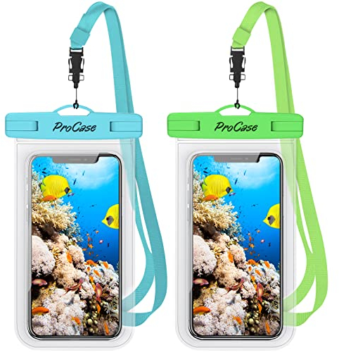 ProCase 2 Pochettes Étanches Téléphone Certifiée IPX8, pour Téléphone Jusqu'à 7 Pouces, iPhone 16/15/14/13/12/11 Plus Pro Max, Redmi Note 13/13 Pro 12 A3, Galaxy A15 A35 A25 A54 A55