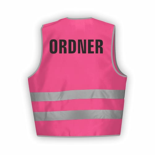Fassbender-Druck WARNWESTEN - Sicherheitsweste PINK Warnweste nach EN ISO 20471 zertifiziert - Warn Weste für Ordner - Unisex mit hochwertigem Reflektorstreifen (PINK I M/L I 1St.)