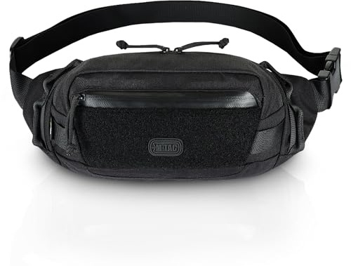 M-Tac Taktische Bauchtasche Elite Hex, Hüfttasche für Outdoor & EDC, Cordura 500D & 1000D, Wasserdichter Reißverschluss, Organizer mit Mehreren Fächern für Militär, Sport & Alltag, Black