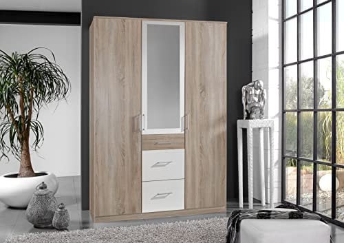 möbelando Kleiderschrank Click aus Spanplatte in Eiche-Sägerau-Nachbildung mit 3 Schubladen und 3 Türen. Abmessungen (B/H/T) 135x198x58 cm