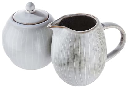 BUTLERS Zuckerdose & Milchkännchen Keramik Geschirr -HENLEY- Set Milchkanne Zucker Behälter | Küche Accessoires für Teeservice Kaffeeservice Mikrowelle und Spülmaschinegeeignet