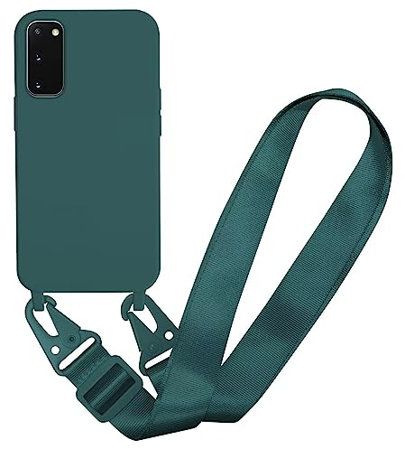 MBSLFY Handyhülle kompatibel mit Samsung Galaxy S20 Hülle mit Band, Silikon Necklace Handyhülle mit Abnehmbar Kordel Umhängen Stossfest Handy Schutzhülle für Samsung Galaxy S20, Dunkel grün