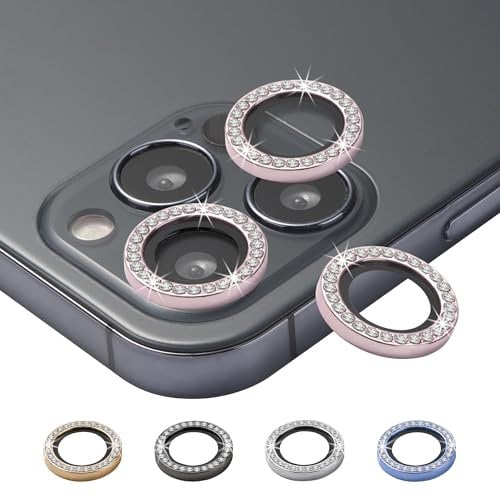 BISLINKS Bling Diamond Camera Lens Ring Cover Protector Tempered Glass Pink Compatible With iPhone 12 Pro Max