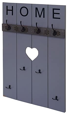 Mendler Wandgarderobe HWC-C89 Home, Garderobenpaneel Garderobe, Shabby-Look Vintage, 8 Haken 91x60cm - grau-blau
