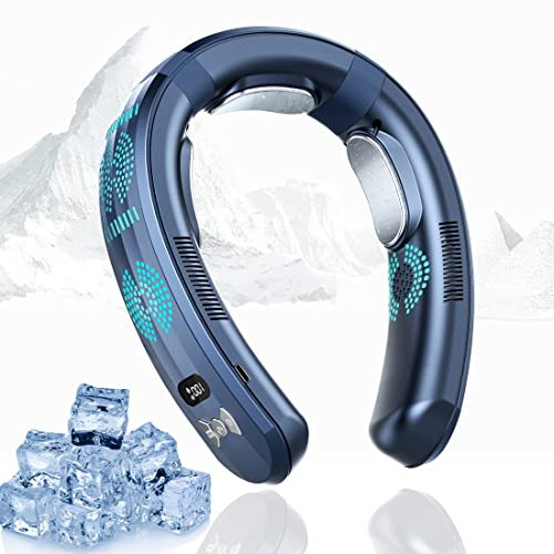 MATIHUNO Neck air conditioner 26H ultra-long life, 9600mAh portable fan, semiconductor cooling ultra-quiet triple-core intelligent digital display and heating dual-use, navy-6000mAh (TC06)