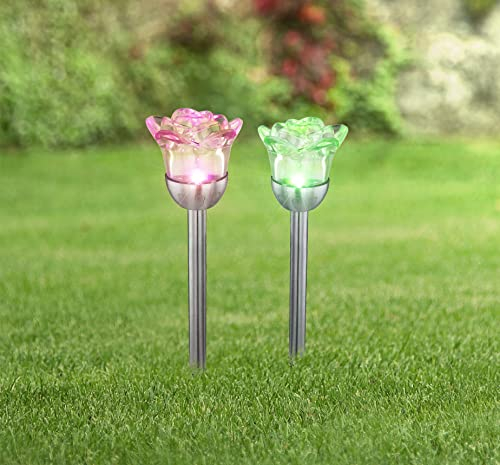 DbKW Solarleuchten 2er Set Rosenblüte Solarlampe Außenleuchte mit Farbwechsel Dekoleuchte Gartenleuchte