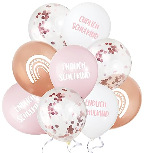 COLOFALLA 24 Stück Einschulung Deko Luftballons Endlich Schulkind Mädchen Ballons Boho-Regenbogen Rosa Schulanfang Schuleinführung Schulstart Party Deko mit Bänder (Rosa)