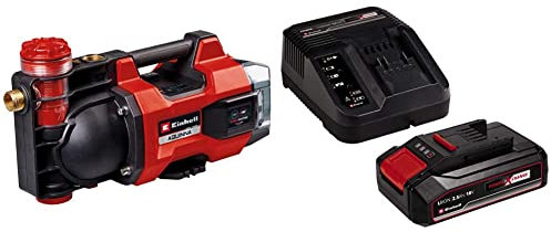 Einhell Pompe d’arrosage sans fil AQUINNA 18/30 F LED Power X-Change (18 V, débit max. 3 000 L/h, 2 emplacements batterie, double autonomie, modes ÉCO/BOOST, préfiltre) avec Chargeur et Batterie 2,5Ah
