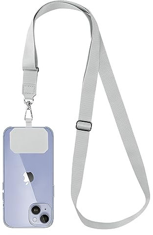 Drucilla Cordón para el Cuello, Cadena de Teléfono Celular Universal, Cuerda para Móvil Ajustable, Colgante para Movil, Compatible con la mayoría de los Smartphones, Gris claro