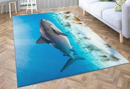 Srigzcaly Teppich Wohnzimmer, Teppiche rutschfest Waschbar in Outdoor 120 X 170 cm Meerestier Hai Teppiche Kurzflor, Hypoallergene Flanell Teppich für Schlafzimmer Kinderzimmer