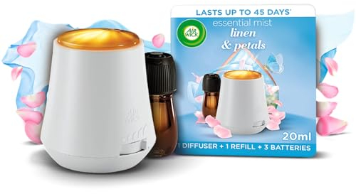 Air Wick Linen & Petals |Essential Mist Aroma Kit | 1 x 20ml |1x Diffuser & 1x Bottle|Natural Essential Oils