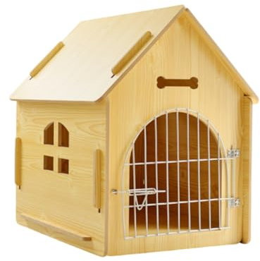 Jaula de madera resistente para perros extragrandes, caseta con puertas dobles, elegante y duradera casa para perros con puertas con cerradura (M, color tronco)