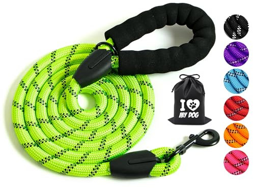 GNGNBH Rope Dog Lead 1.5m with Comfortable Padded Handle and Highly Reflective Threads for Medium Large Dogs (1.5m-1.2cm, Green)