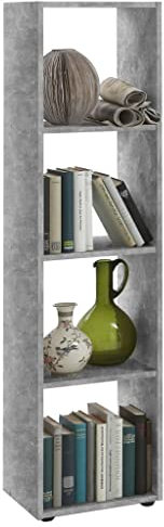 FMD Standregal mit 4 Fächern,Aufbewahrungsregale,Display-Regale,Offene Regale,Organisator,Vertikale Regale,Aktenregal,für Büro,Arbeitszimmer,Wohnzimmer,Korridor, Betongrau
