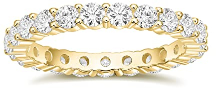 Titaniumcentral 3mm Damen Eternity Ring Silber 925 Zirkonia Volle Ewigkeitsringe Vorsteckring Schmal Verlobungsringe Eheringe Trauringe Memoire Ringe (Gelbgold, 57 (18.1))