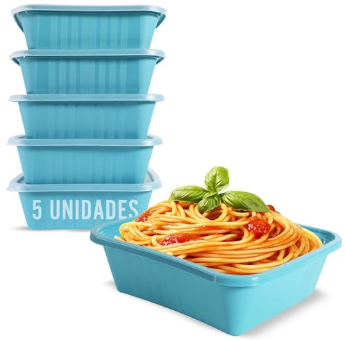 Mypicompany. Tapers para Comida Hermetico, 5 Piezas de 500 ml. Envases para Alimentos Aptos Para Microondas y Lavavajillas. Taper Plastico Color Azul.