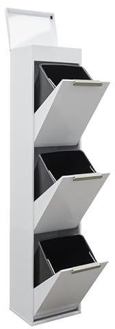 ARREGUI Ecoclas Plus CR321-E Mülltrennsystem aus Stahl mit Aufbewahrungsbox mit Deckel | 3x17L (51L) | 3 Fächer Mülleimer für die Küche | 3 Fach Abfalleimer | Herausnehmbare Inneneimer + Griff | weiß