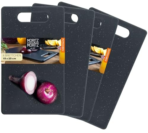 Moritz & Moritz 4x Schneidebrett Kunststoff Set in Granit Optik - 25 x 15 cm - Schneidebretter BPA frei - Frühstücksbrettchen - Schneidebrett Set hygienisch und spülmaschinenfest