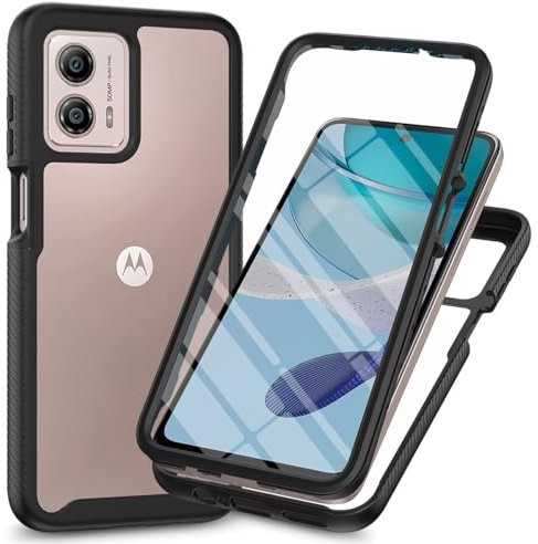 Lvnarery Motorola Moto E14 / Moto G04 / Moto G24 Case Built-in Screen Protector Shockproof Clear Cover 360 ° Full Body Protective Rugged Bumper Phone Case for Motorola E14 / Moto G04 / Moto G24 Black