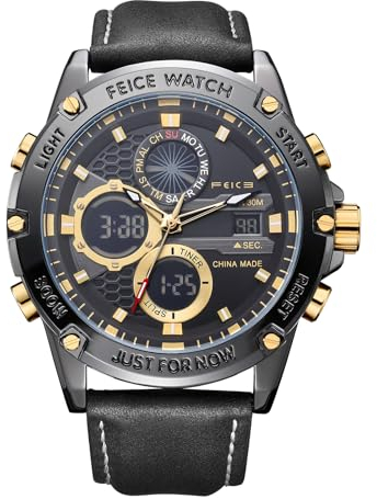 FEICE Herren Quarzuhr Armbanduhren Multifunktions Quarzwerk Wasserdicht Quarzuhr für Herren 48 mm FK036 Schwarz