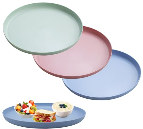 Rongxze 3 Piezas Bandeja Redonda, 30.5cmx2.5cm Bandeja de Gastro, Bendeja Camarero Grande para Bares, Restaurantes, Feuniones Familiares y Fiestas (Rosa, Azul, Verde)