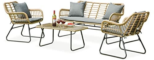 Garden Store Direct Bamboo Effect Rattan Garden Furniture 4 Seat Sofa Lounge Set - For Indoor or Outdoor Use