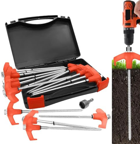 Screw In Tent Pegs, Heavy Duty Tent Ground Screws, Metal Pegs With Drill Adapter, Threaded Tent Spikes, Ground Stakes For Camping Straightening, Patio, Garden, Outdoor