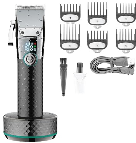 Tondeuse à cheveux professionnelle, sans fil, rechargeable, réglable avec base de charge (couleur : vert avec boîte)