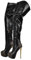 blingqueen Stivale da donna con plateau sopra il ginocchio, con borchie, Poliuretano nero., 38 EU
