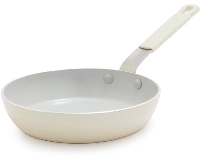 GreenPan x Bobby Flay 8 Nonstick Frying Pan Skillet, PFAS-Free Diamond Ceramic, Induction Suitable, Stay-Cool Silicone Handle, Easy Clean Dishwasher & Oven Safe, Egg & Omelet Pan, Cream