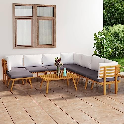 KATERYY 9-TLG. Garten-Lounge-Set mit Kissen Massivholz Akazie,Zeitloses LoungeSet aus Akazienholz: Komfort und Entspannung für Terrasse, Garten und Hof