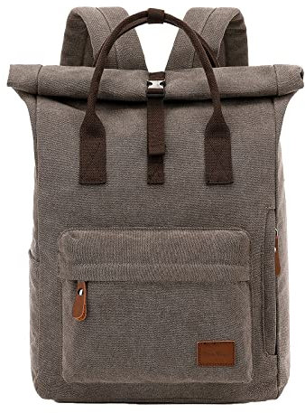 TANTOMI Damen Herren Rucksack Laptop Rucksack Kapazität Voluminös Eleganter Design Handgepäck Rucksack Wasserfest Canvas Braun 14 x 30 x 44 cm