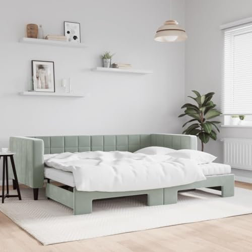 qohoio Tagesbett Ausziehbar mit Matratzen Hellgrau 90x200 cm Tagesbett Ausziehbar Bett Zum Ausziehen Bettgestell Tagesbett Mit Matratze Samt