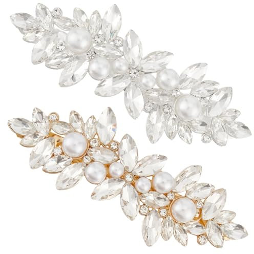 GORGECRAFT 2 Barrettes à Cheveux en Strass avec Perles de Cristal et Épingles à Cheveux Françaises Dorées et Argentées Scintillantes pour Femmes Fête de Mariage Demoiselles d'honneur Cadeaux